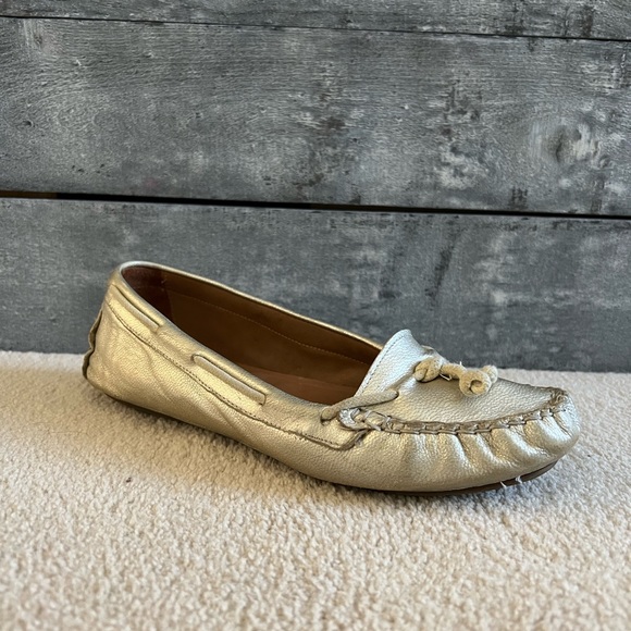 Franco Sarto Melania Leather Gold Slip On Flat - Picture 1 of 5